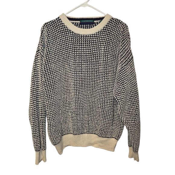Vintage Claybrooke Mens Grandpa Black Cream Polka Dot Sweater Large